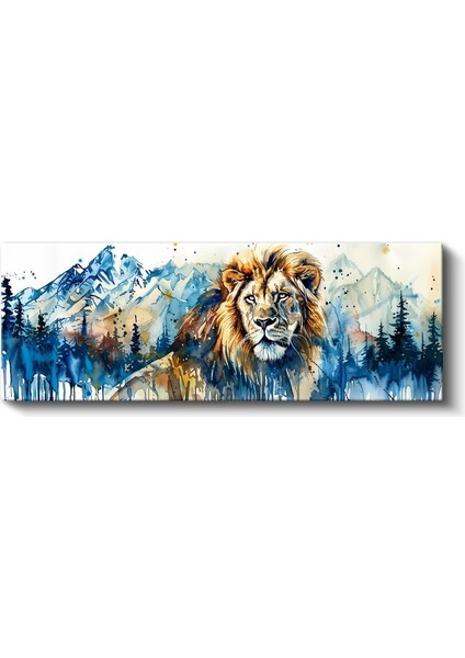 Dağların Aslanı - Suluboya Efektli Aslan Portresi Kanvas Tablo fiyatları