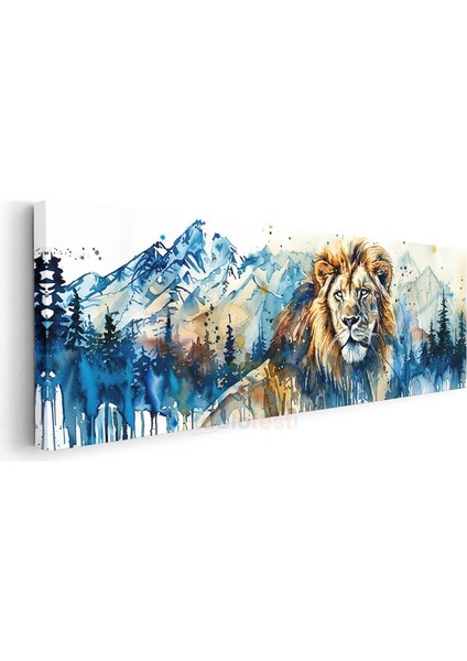 Dağların Aslanı - Suluboya Efektli Aslan Portresi Kanvas Tablo modelleri