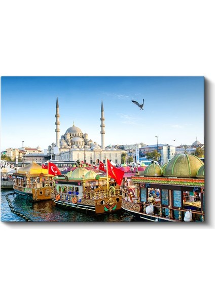 Yeni Camii - Istanbul'un Renkli Tekneleri Kanvas Tablo fiyatları