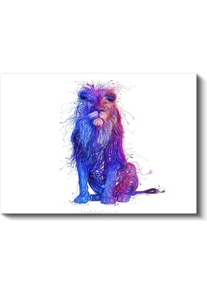 Soyut Aslan - Mavi Mor Tonlarda Sanatsal Yele Detaylı Kanvas Tablo fiyatları