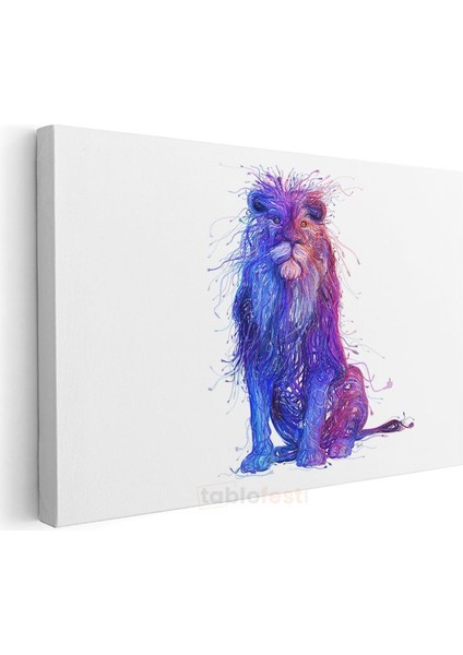 Soyut Aslan - Mavi Mor Tonlarda Sanatsal Yele Detaylı Kanvas Tablo modelleri