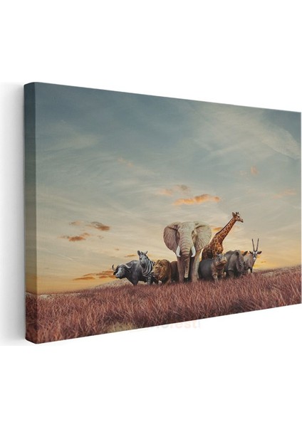 Afrika Safarisi - Savana Hayvanlarının Görkemli Buluşması Kanvas Tablo