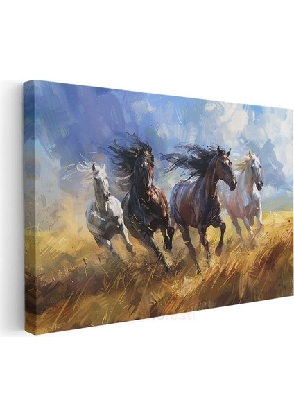 Çayırda Dörtnala - Özgür Ruhların Rüzgarla Yarışı Kanvas Tablo modelleri