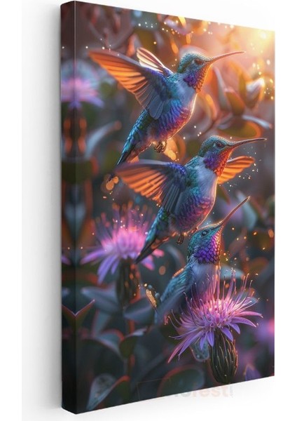 Sinek Kuşları - Çiçekler Arasında Renkli Kanatlar Kanvas Tablo modelleri
