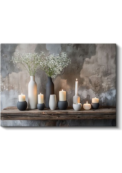 Minimalist Vazolar - Siyah Beyaz Mum Işığı Kanvas Tablo