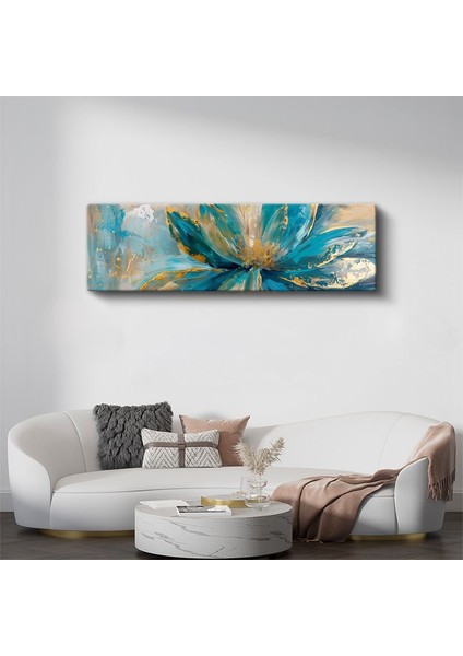 Turkuaz Çiçek - Altın Detaylı Yağlı Boya Tarzı Modern Tasarım Kanvas Tablo