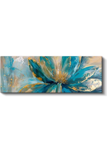 Turkuaz Çiçek - Altın Detaylı Yağlı Boya Tarzı Modern Tasarım Kanvas Tablo fiyatları