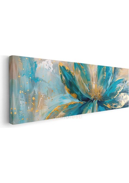 Turkuaz Çiçek - Altın Detaylı Yağlı Boya Tarzı Modern Tasarım Kanvas Tablo modelleri