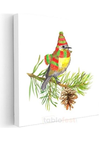 Atkılı Kuş - Kış Dalında Sevimli Ziyaretçi Kanvas Tablo modelleri