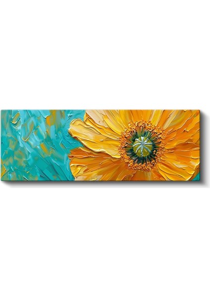 Turuncu Gelincik - Mavi Zeminde İmpasto Tekniği Dokulu Çiçek Kanvas Tablo fiyatları
