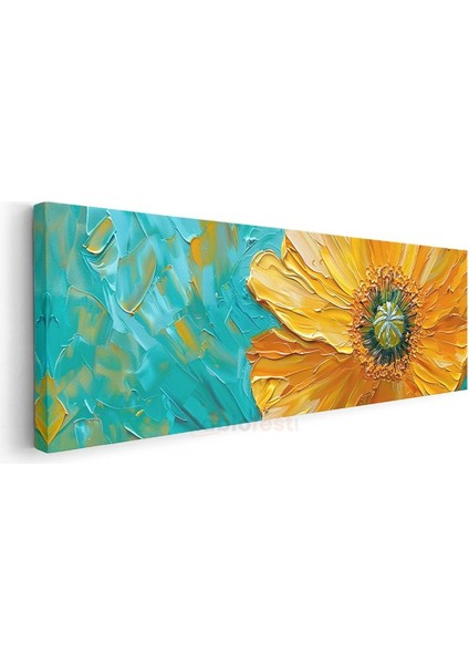 Turuncu Gelincik - Mavi Zeminde İmpasto Tekniği Dokulu Çiçek Kanvas Tablo modelleri
