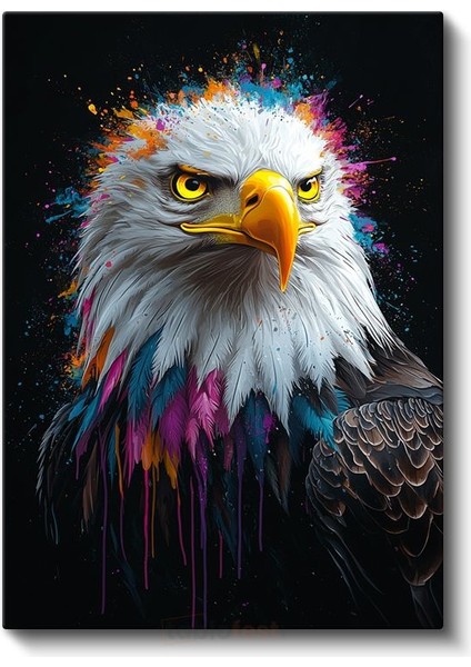 Renkli Kartal - Canlı Boya Sıçramalı Yırtıcı Kuş Kanvas Tablo fiyatları
