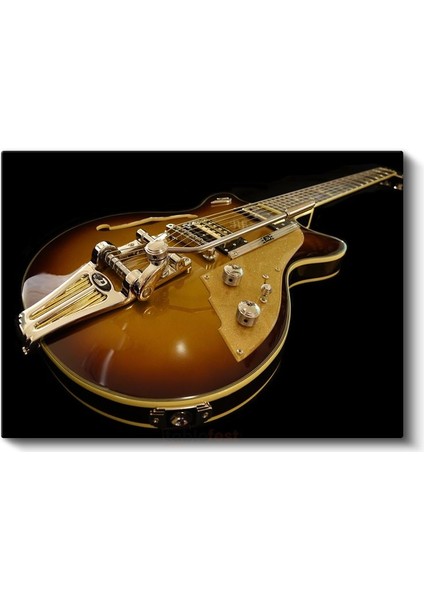 Vintage Gitar - Amber Tonlarında Müzik Kanvas Tablo