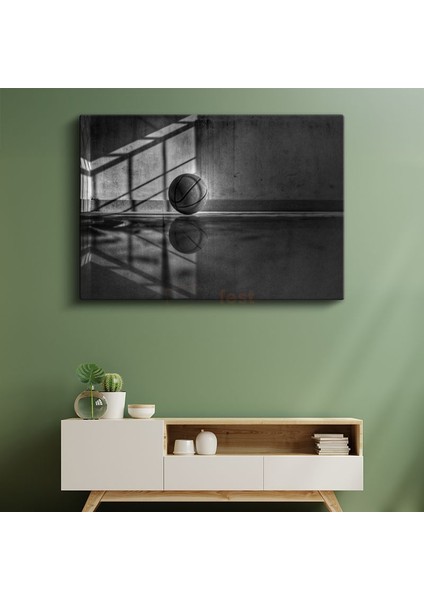Minimalist Basketbol - Siyah Beyaz Yansıma Kanvas Tablo