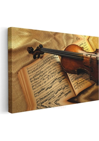 Klasik Keman - Nostaljik Nota Sayfaları Üzerinde Müziğin Ruhu Kanvas Tablo