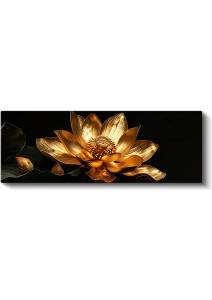 Altın Lotus - Siyah Fonda Metalik Nilüfer Çiçeği Kanvas Tablo fiyatları