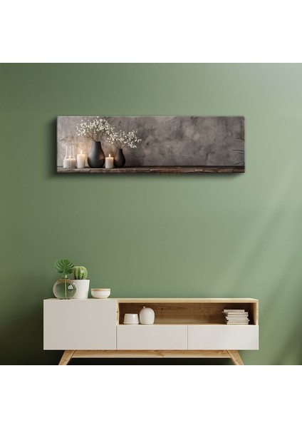 Minimalist Vazo Düzenlemesi - Beyaz Çiçekler ve Mumlarla Huzur Kanvas Tablo