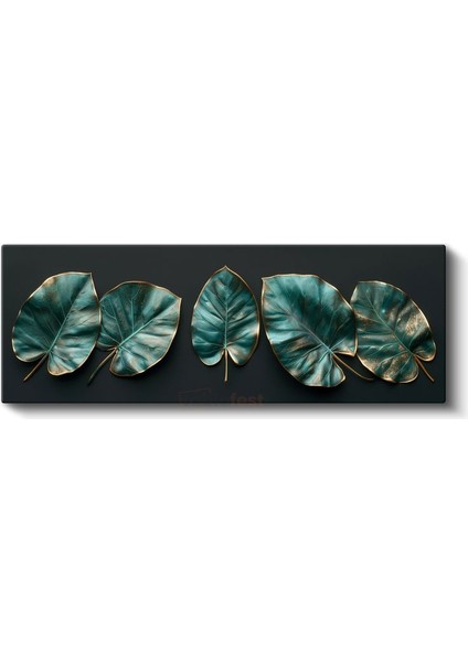 Tropikal Yapraklar - Altın Kenarlı Zümrüt Yeşili Monstera Yaprakları Kanvas Tablo fiyatları