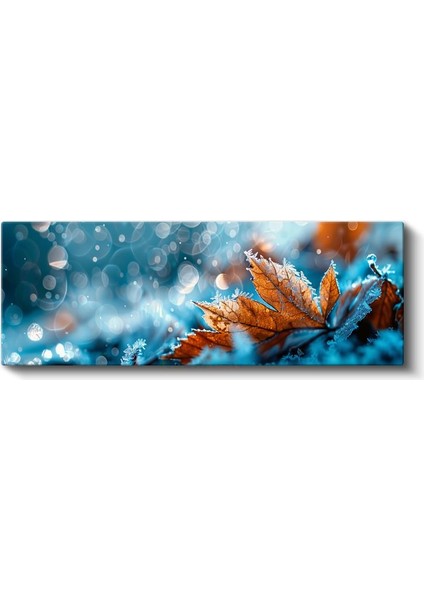 Sonbahar Yaprağı - Mavi Tonlarda Kristal Buz Efektli Doğa Detayı Kanvas Tablo fiyatları