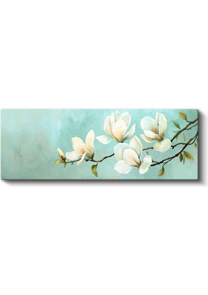 Beyaz Manolyalar - Turkuaz Fonda Zarif Çiçek Serisi Kanvas Tablo fiyatları