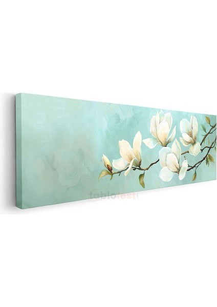 Beyaz Manolyalar - Turkuaz Fonda Zarif Çiçek Serisi Kanvas Tablo modelleri