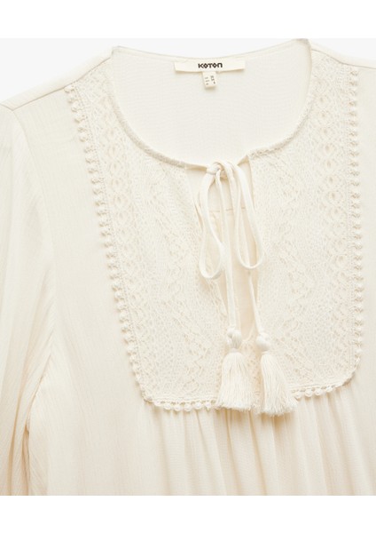 Viskon Crinkle Kumaş Astarlı 3/4 Kollu Yuvarlak Bağlama Yaka Detaylı Fırfırlı Elbise modelleri