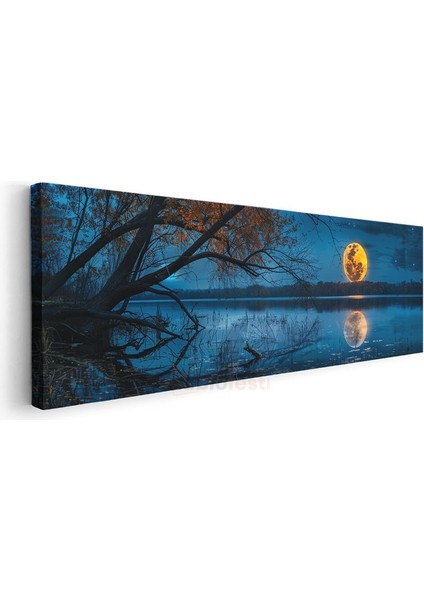 Dolunay - Gece Göl Üzerinde Parlayan Ay Işığı Kanvas Tablo modelleri