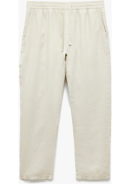 Beli Bağcıklı Cep Detaylı Keten Chino Pantolon
