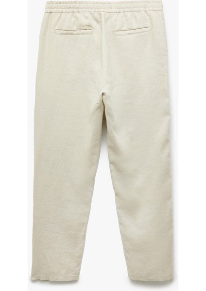Beli Bağcıklı Cep Detaylı Keten Chino Pantolon