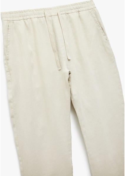 Beli Bağcıklı Cep Detaylı Keten Chino Pantolon
