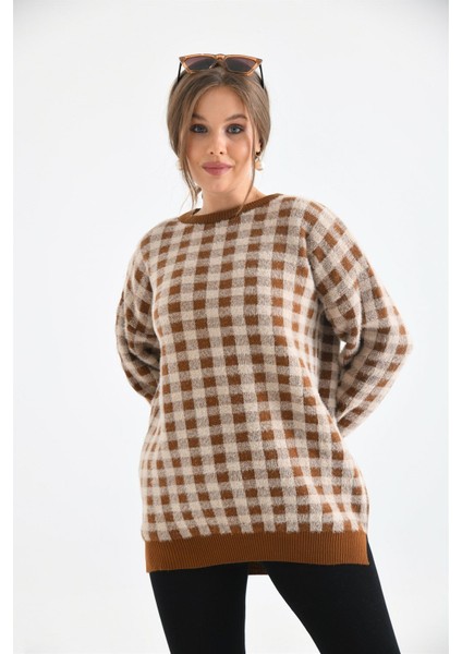 Women Kadın Kare Desen Bluz Taba 21-6334 fiyatları
