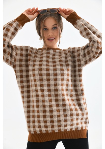 Women Kadın Kare Desen Bluz Taba 21-6334 fırsatları
