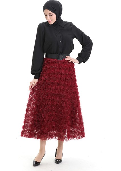 Güllü Tül Etek 21300-03 Bordo modelleri