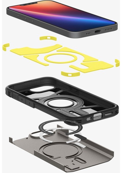 iPhone 16e Kılıf Tough Armor MagFit MagSafe özellikli Kickstand Gunmetal - ACS09136 modelleri