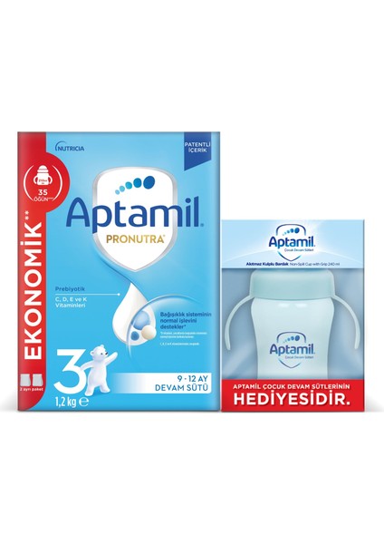 3 Devam Sütü 1200 gr 9-12 Ay + Aptamil Suluk Hediye
