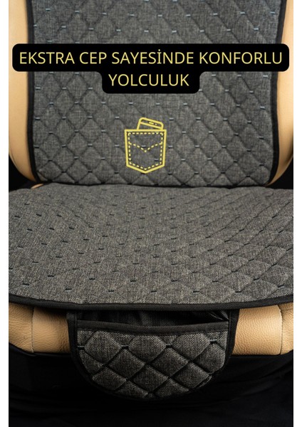 Fiat Praticoecarteks Terletmez Cepli Kaymaz Keten Oto Kılıf-Minder ( 7 Parça-Füme )