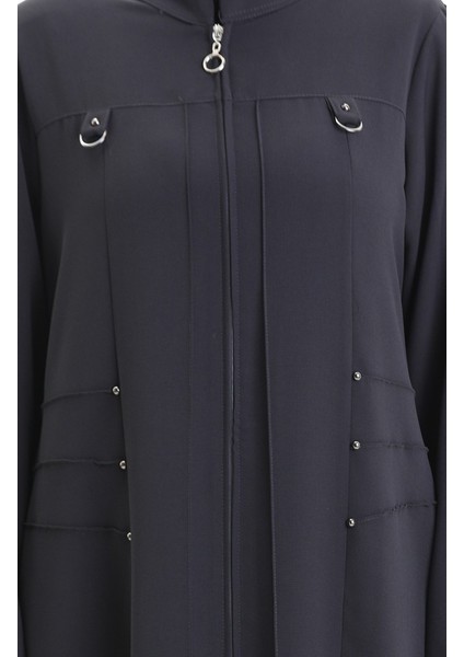 Büyük Beden Metal Boncuk Fermuarlı Ferace 6148-06 Gri indirimleri