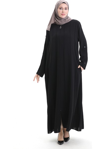 Büyük Beden Dikiş Parçalı Fermuarlı Ferace 6177-01 Siyah fiyatları