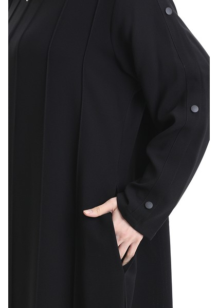 Büyük Beden Dikiş Parçalı Fermuarlı Ferace 6177-01 Siyah indirimleri