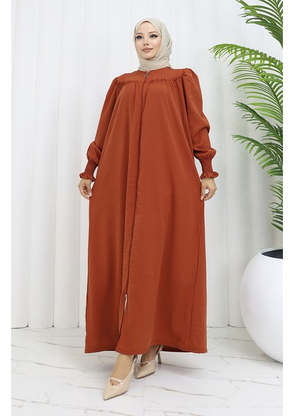 Kolu Lastikli Fermuarlı Ferace 2035-04 Kiremit