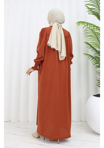 Kolu Lastikli Fermuarlı Ferace 2035-04 Kiremit indirimleri