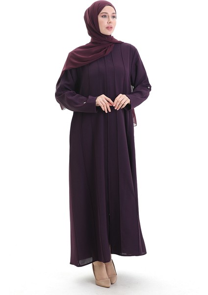 Büyük Beden Dikiş Parçalı Fermuarlı Ferace 6177-04 Mürdüm fiyatları