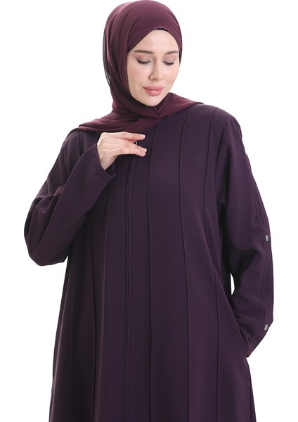 Büyük Beden Dikiş Parçalı Fermuarlı Ferace 6177-04 Mürdüm fırsatları