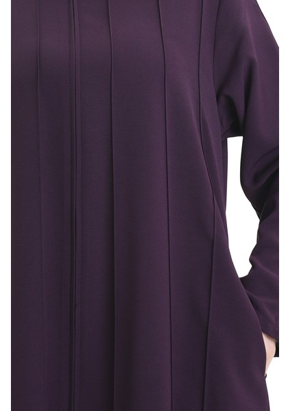 Büyük Beden Dikiş Parçalı Fermuarlı Ferace 6177-04 Mürdüm indirimleri