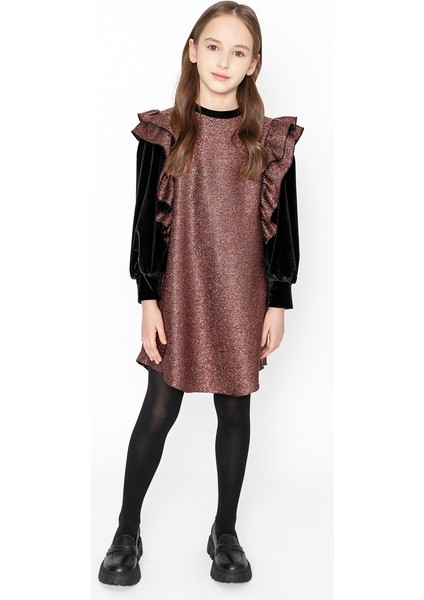 Bronz Pırıltılı Sweat Elbise