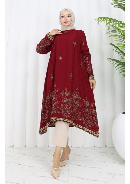 Viskon Kumaş Çiçekli Desenli Tunik 1004-02 Bordo fiyatları