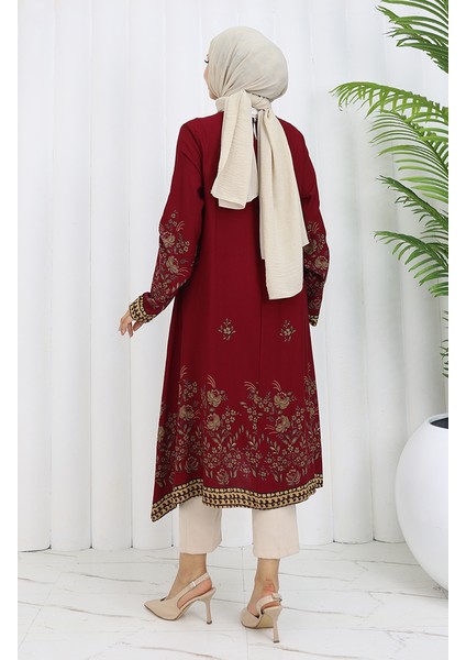 Viskon Kumaş Çiçekli Desenli Tunik 1004-02 Bordo fırsatları
