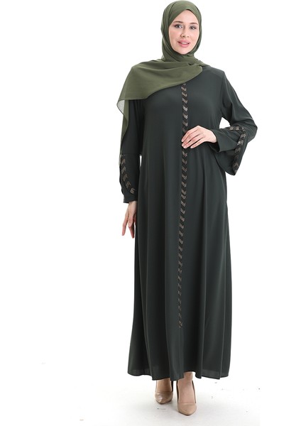 Büyük Beden Şeritli Ferace 2038-04 Haki fiyatları