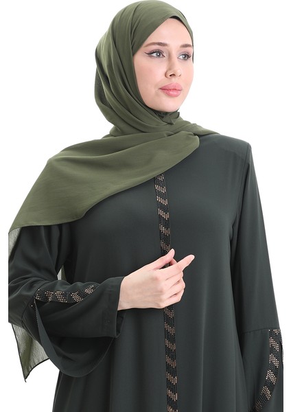 Büyük Beden Şeritli Ferace 2038-04 Haki modelleri