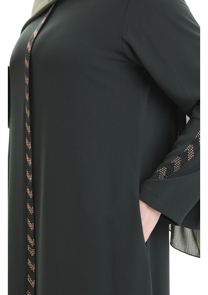 Büyük Beden Şeritli Ferace 2038-04 Haki fırsatları